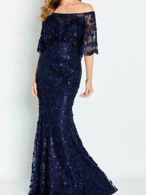 NWT Cameron Blake CB135 Tulle Mother of the Bride Dress Navy Size 14